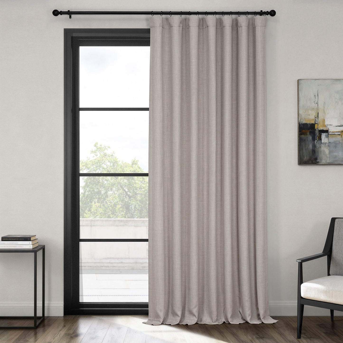 Clay Extra Wide Textured Faux Linen Room Darkening Curtain