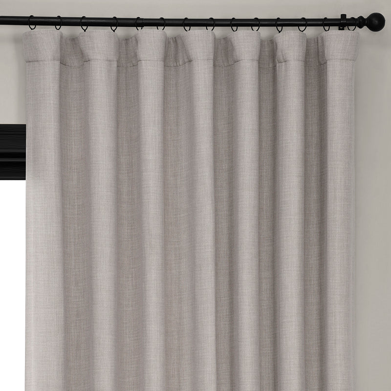 Clay Extra Wide Textured Faux Linen Room Darkening Curtain