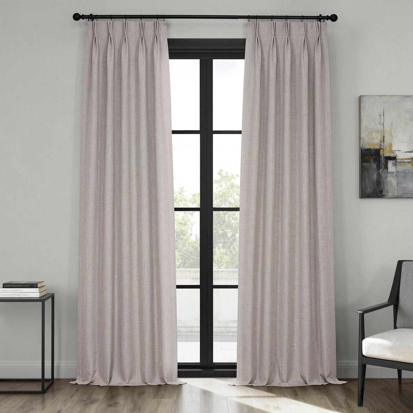 Clay French Pleat Textured Faux Linen Room Darkening Curtain