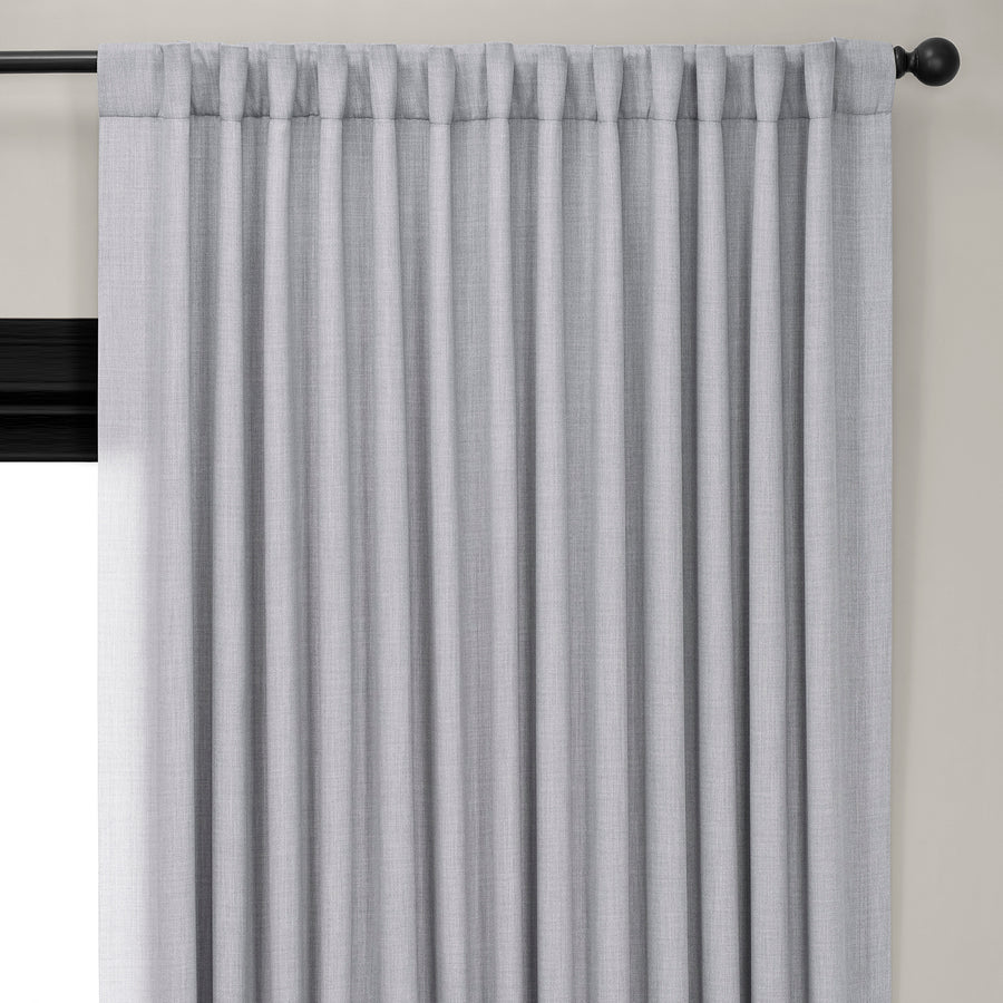 Heather Grey Extra Wide Textured Faux Linen Room Darkening Curtain