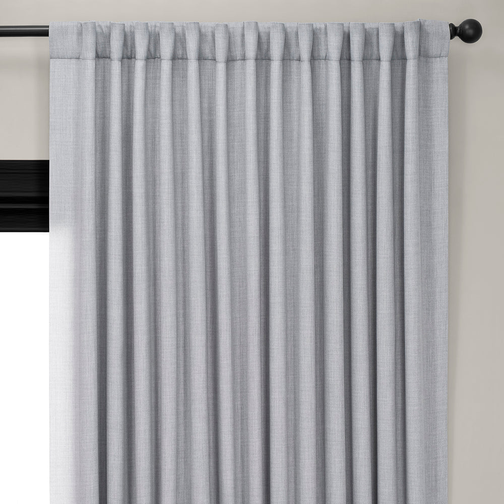 Heather Grey Extra Wide Textured Faux Linen Room Darkening Curtain