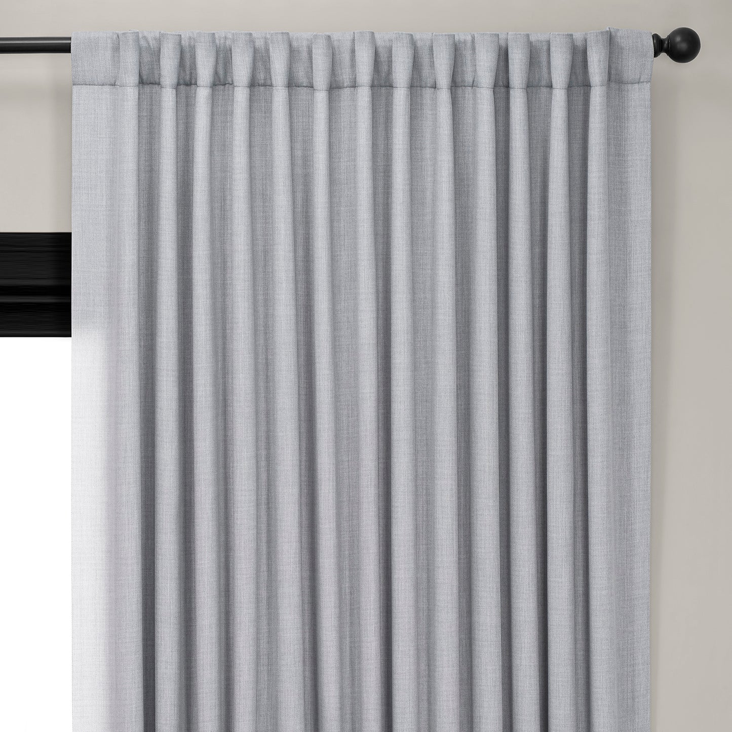 Heather Grey Extra Wide Textured Faux Linen Room Darkening Curtain