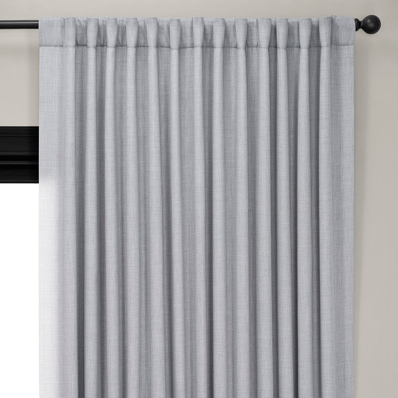 Heather Grey Extra Wide Textured Faux Linen Room Darkening Curtain