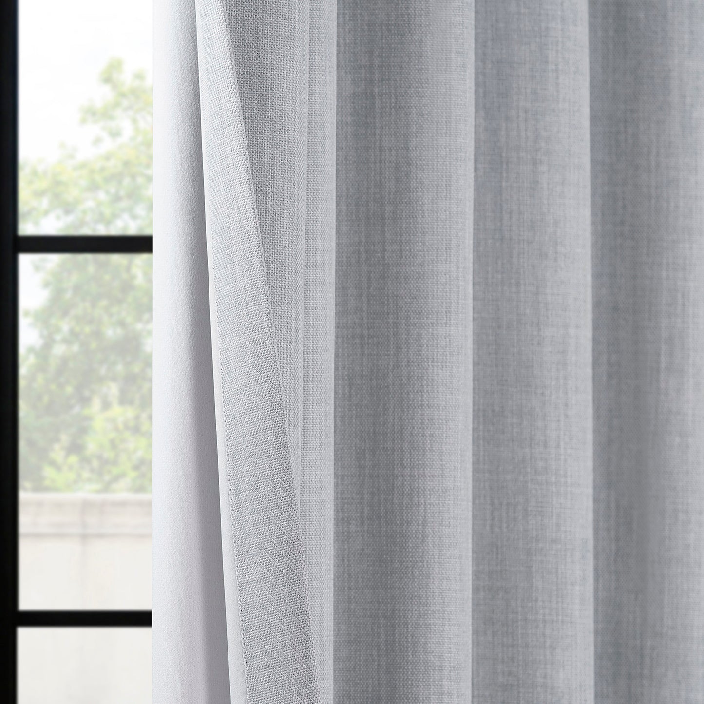 Heather Grey Extra Wide Textured Faux Linen Room Darkening Curtain