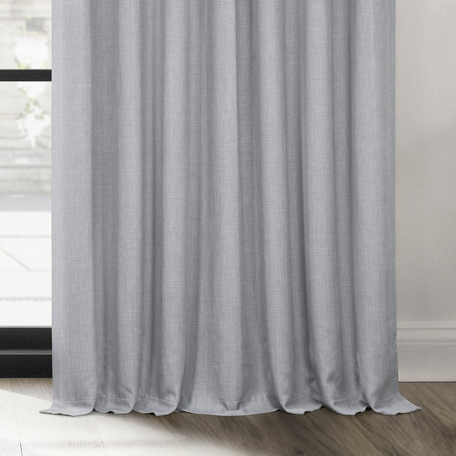 Heather Grey Extra Wide Textured Faux Linen Room Darkening Curtain