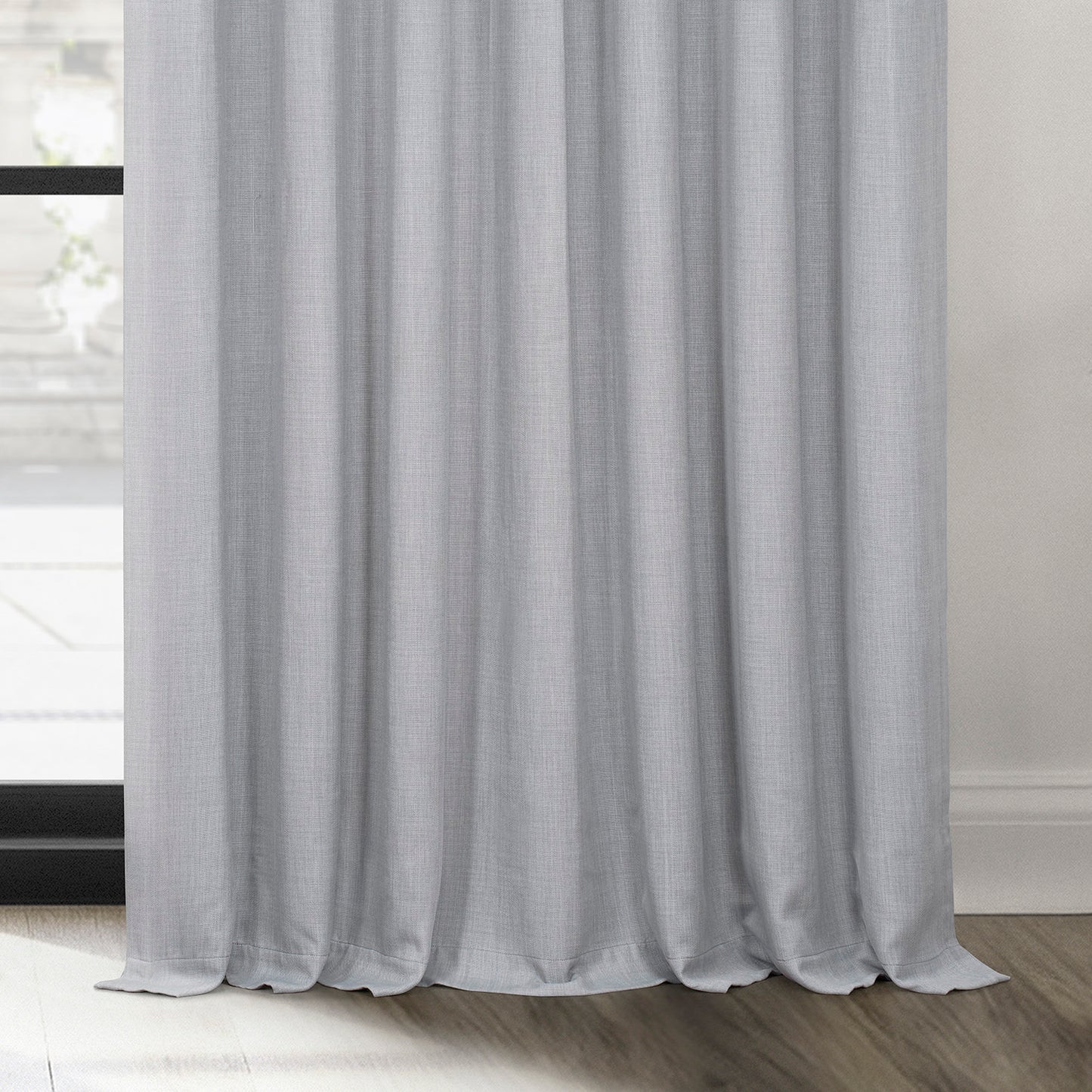 Heather Grey Extra Wide Textured Faux Linen Room Darkening Curtain