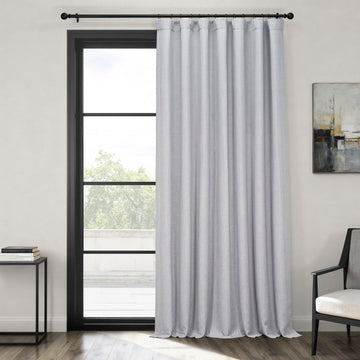 Heather Grey Extra Wide Textured Faux Linen Room Darkening Curtain