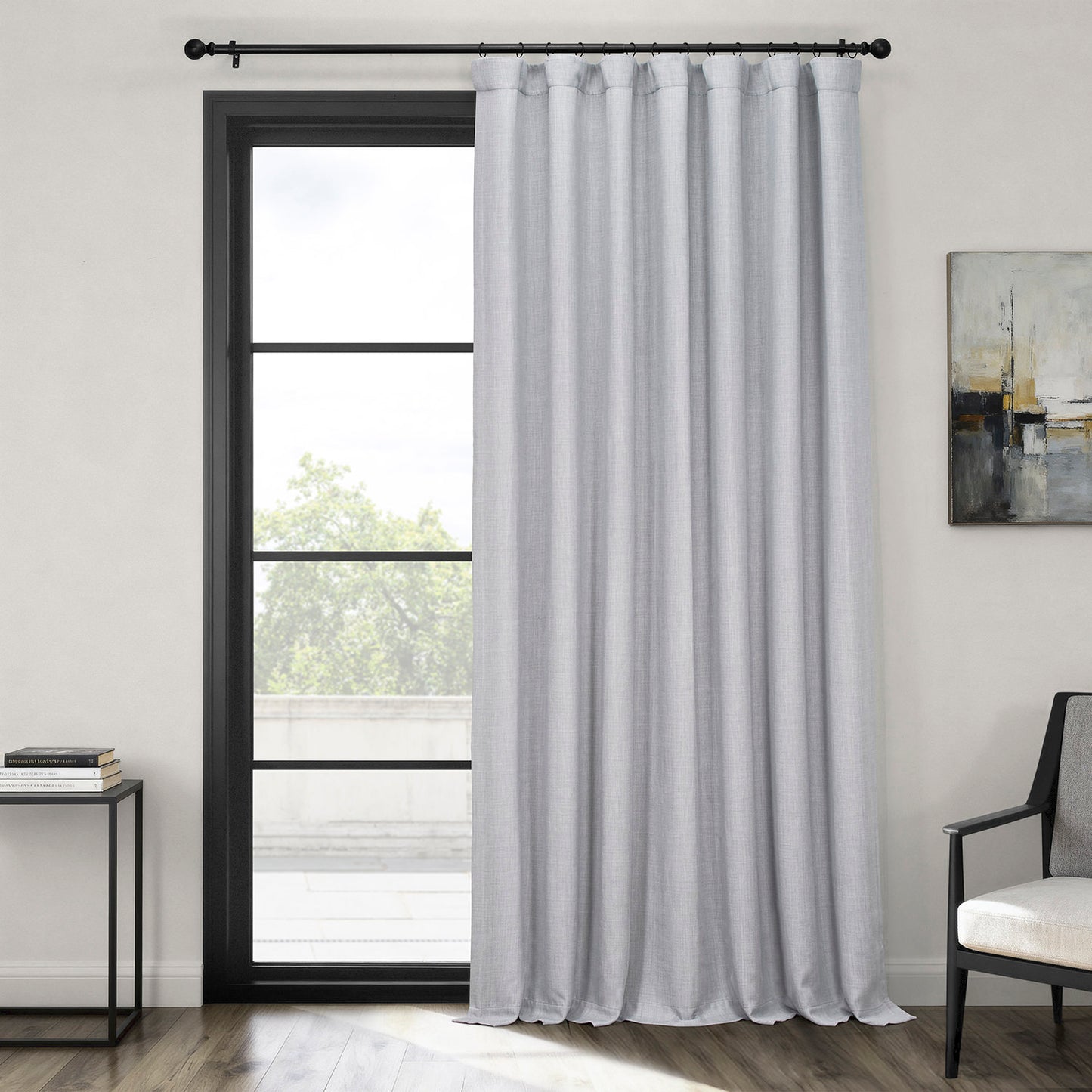 Heather Grey Extra Wide Textured Faux Linen Room Darkening Curtain