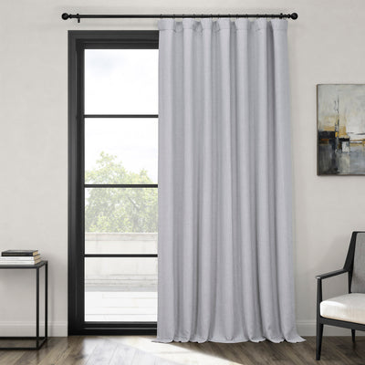 Heather Grey Extra Wide Textured Faux Linen Room Darkening Curtain