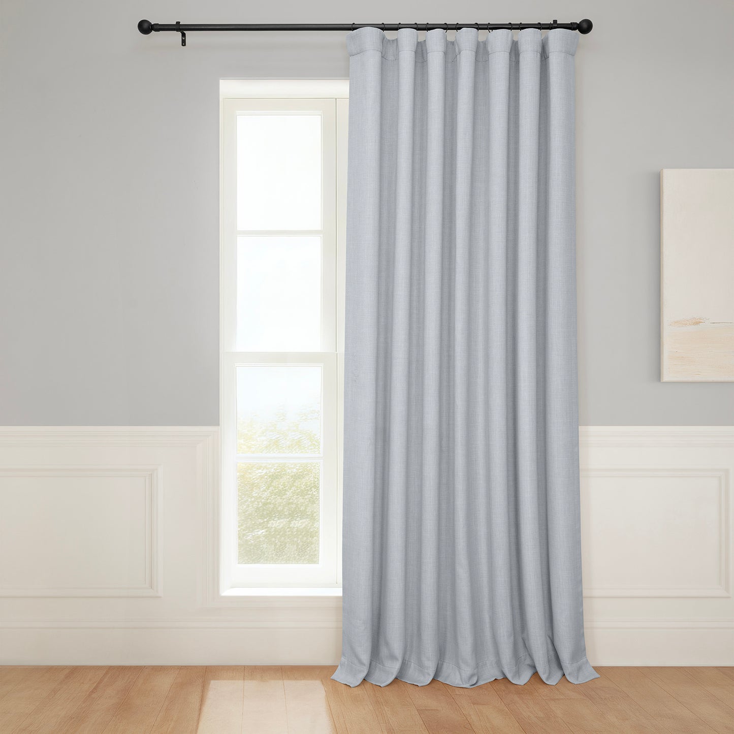 Heather Grey Extra Wide Textured Faux Linen Room Darkening Curtain