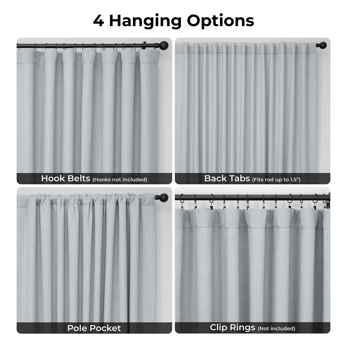 Heather Grey Extra Wide Textured Faux Linen Room Darkening Curtain
