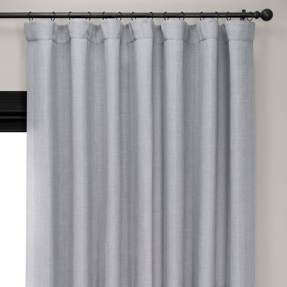 Heather Grey Extra Wide Textured Faux Linen Room Darkening Curtain
