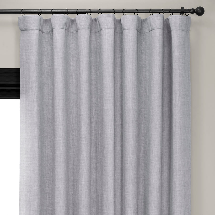 Heather Grey Extra Wide Textured Faux Linen Room Darkening Curtain