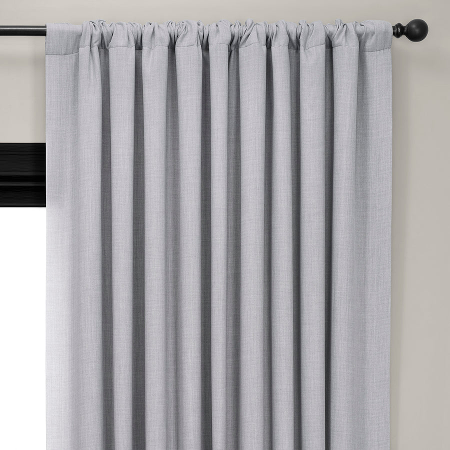 Heather Grey Extra Wide Textured Faux Linen Room Darkening Curtain