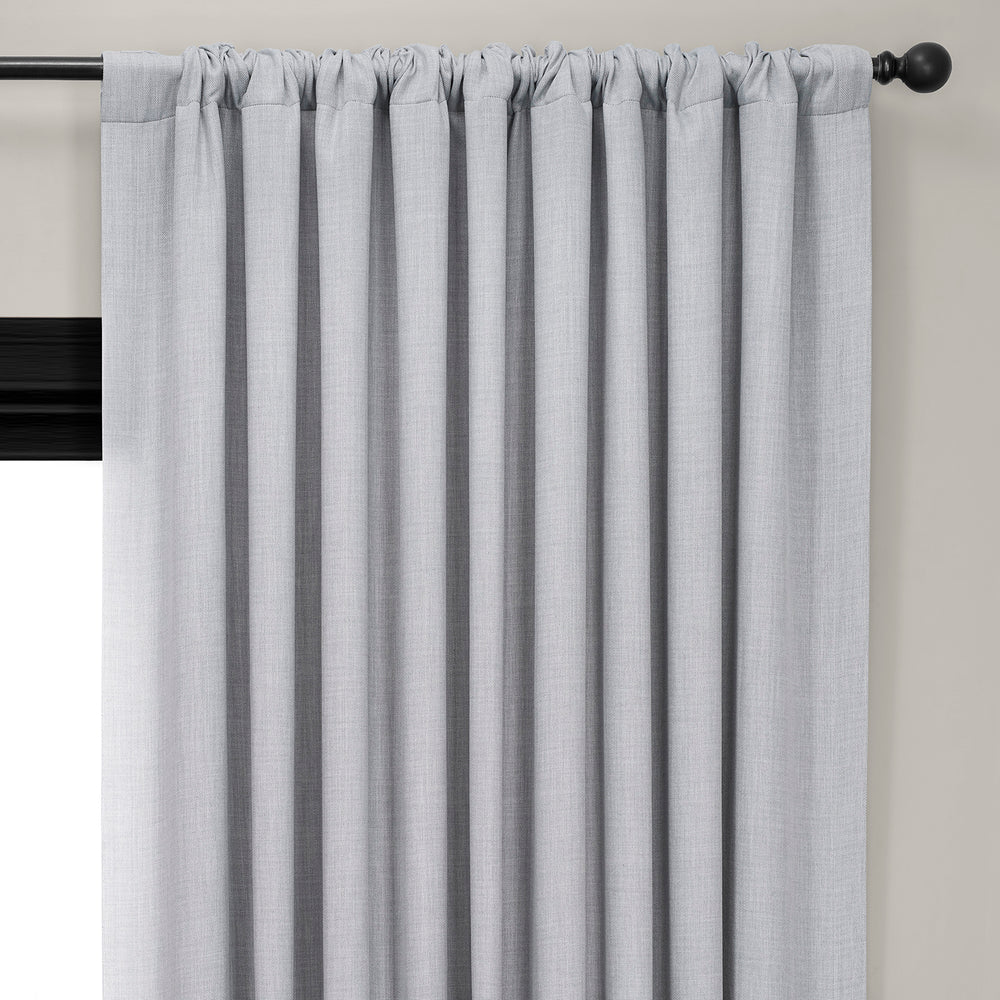 Heather Grey Extra Wide Textured Faux Linen Room Darkening Curtain