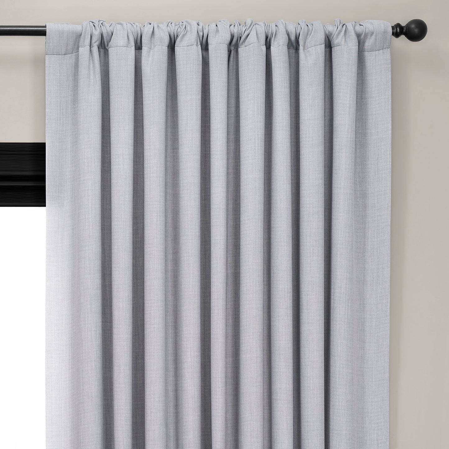 Heather Grey Extra Wide Textured Faux Linen Room Darkening Curtain