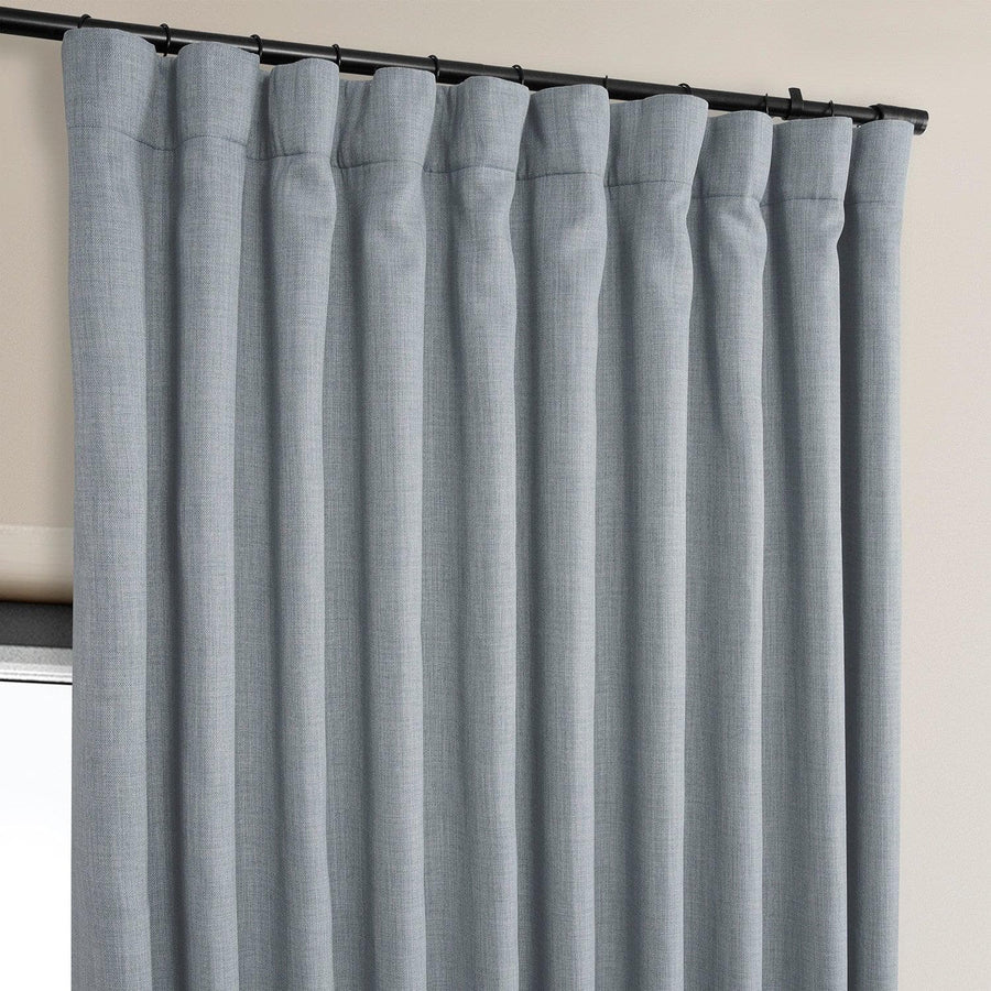 Heather Grey Extra Wide Textured Faux Linen Room Darkening Curtain - HalfPriceDrapes.com