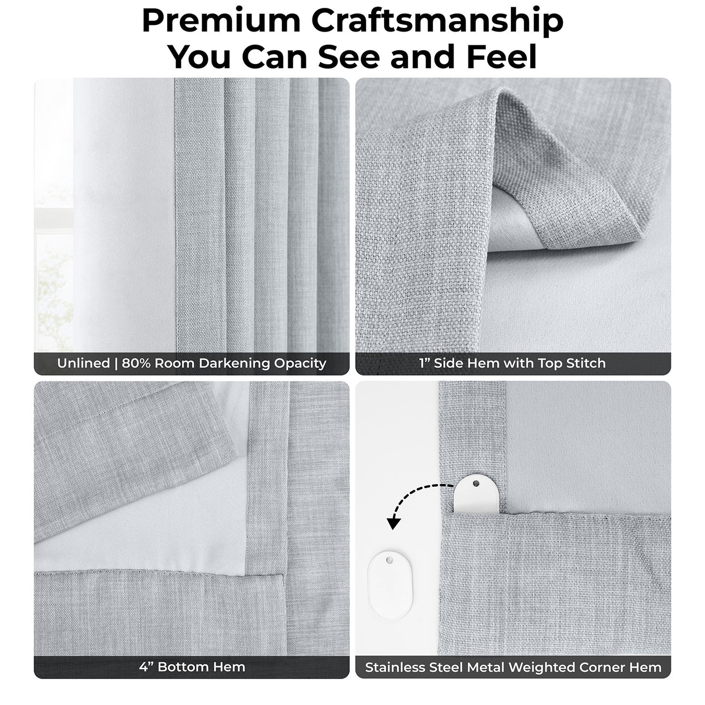 Heather Grey Grommet Textured Faux Linen Room Darkening Curtain