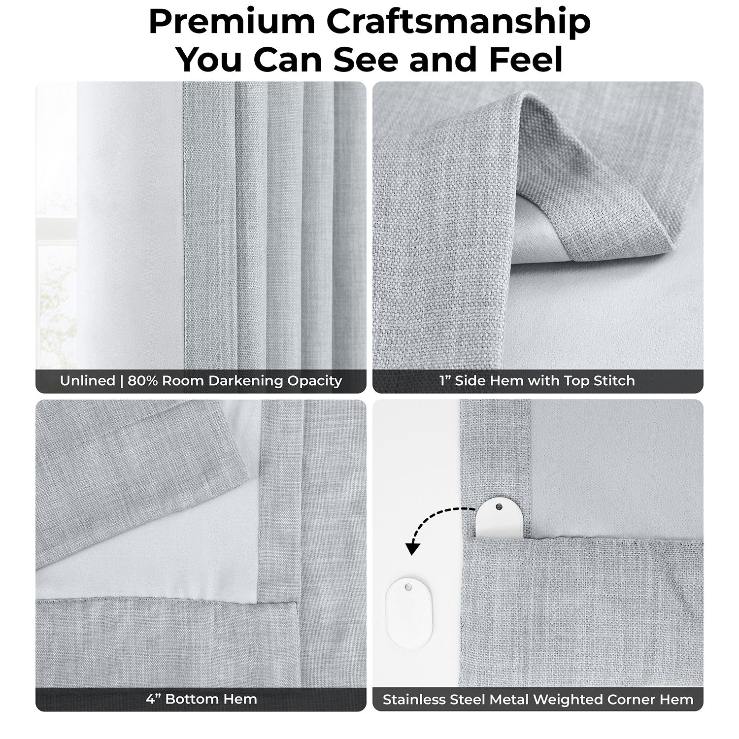 Heather Grey Grommet Textured Faux Linen Room Darkening Curtain
