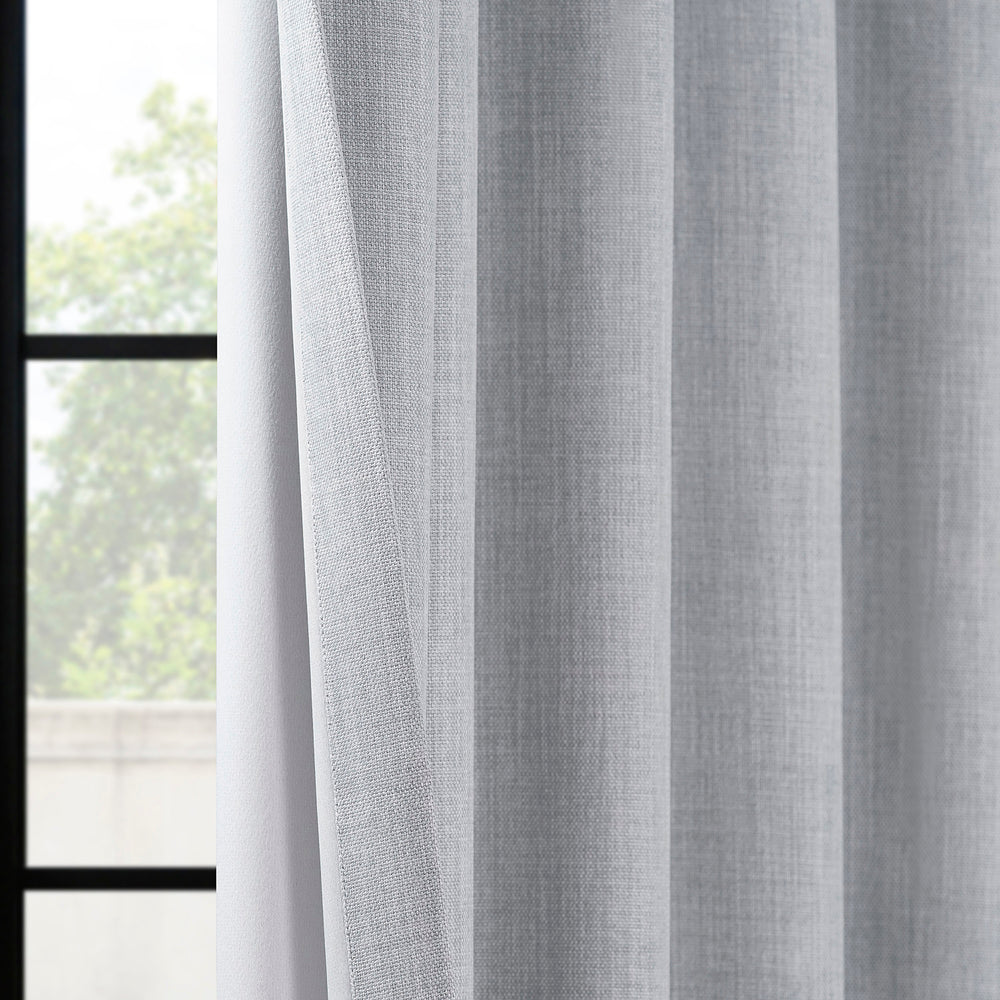 Heather Grey Grommet Textured Faux Linen Room Darkening Curtain