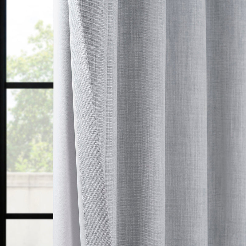 Heather Grey Grommet Textured Faux Linen Room Darkening Curtain