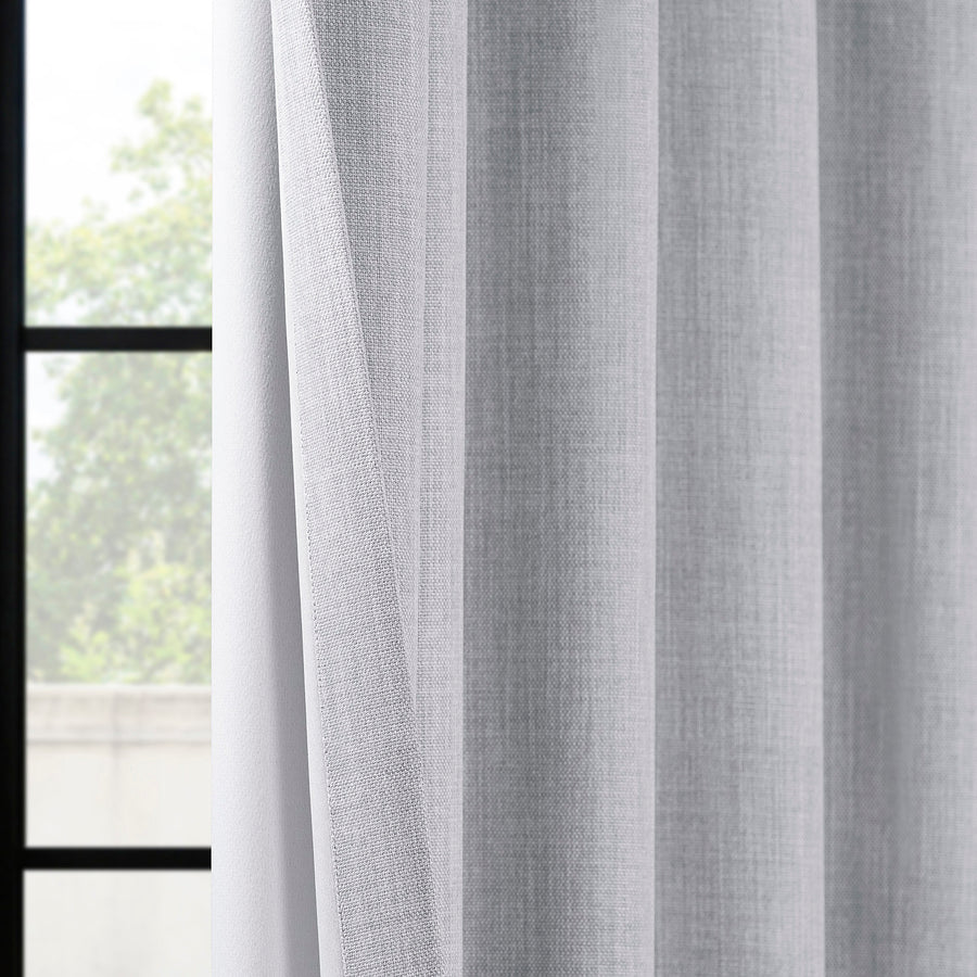 Heather Grey Grommet Textured Faux Linen Room Darkening Curtain
