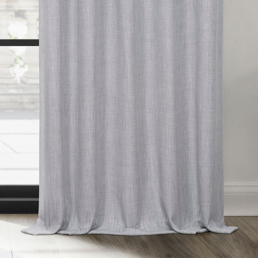 Heather Grey Grommet Textured Faux Linen Room Darkening Curtain