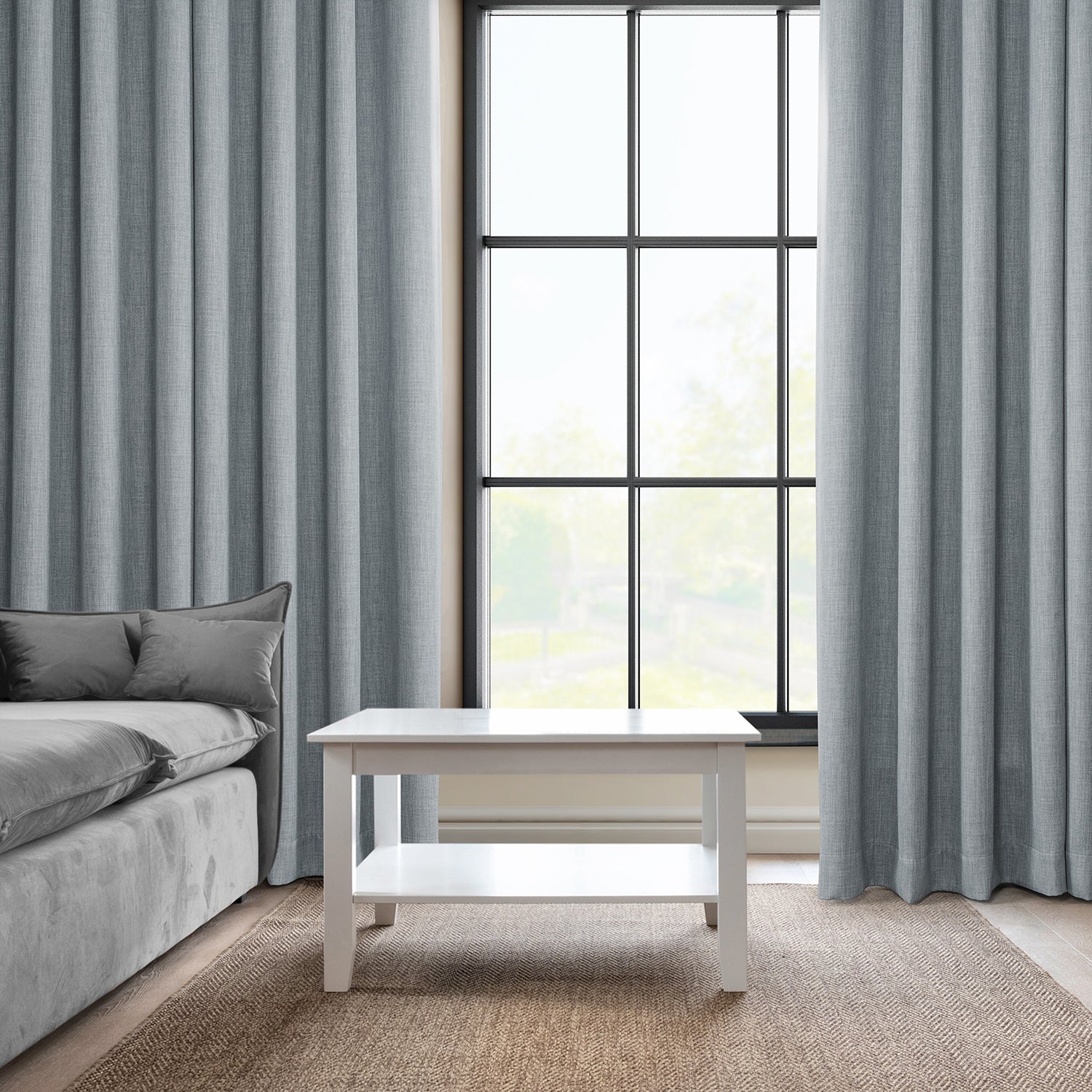 Heather Grey Textured Faux Linen Custom Curtain