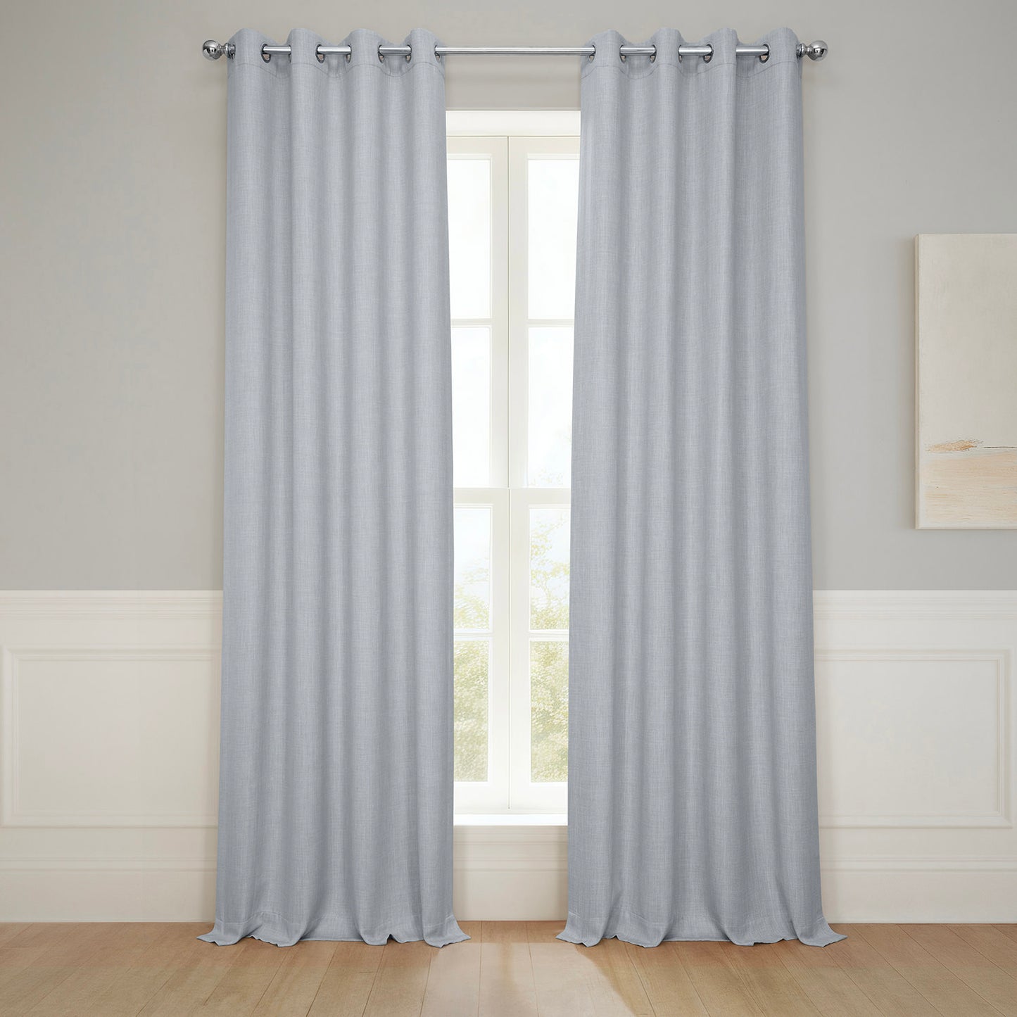 Heather Grey Grommet Textured Faux Linen Room Darkening Curtain