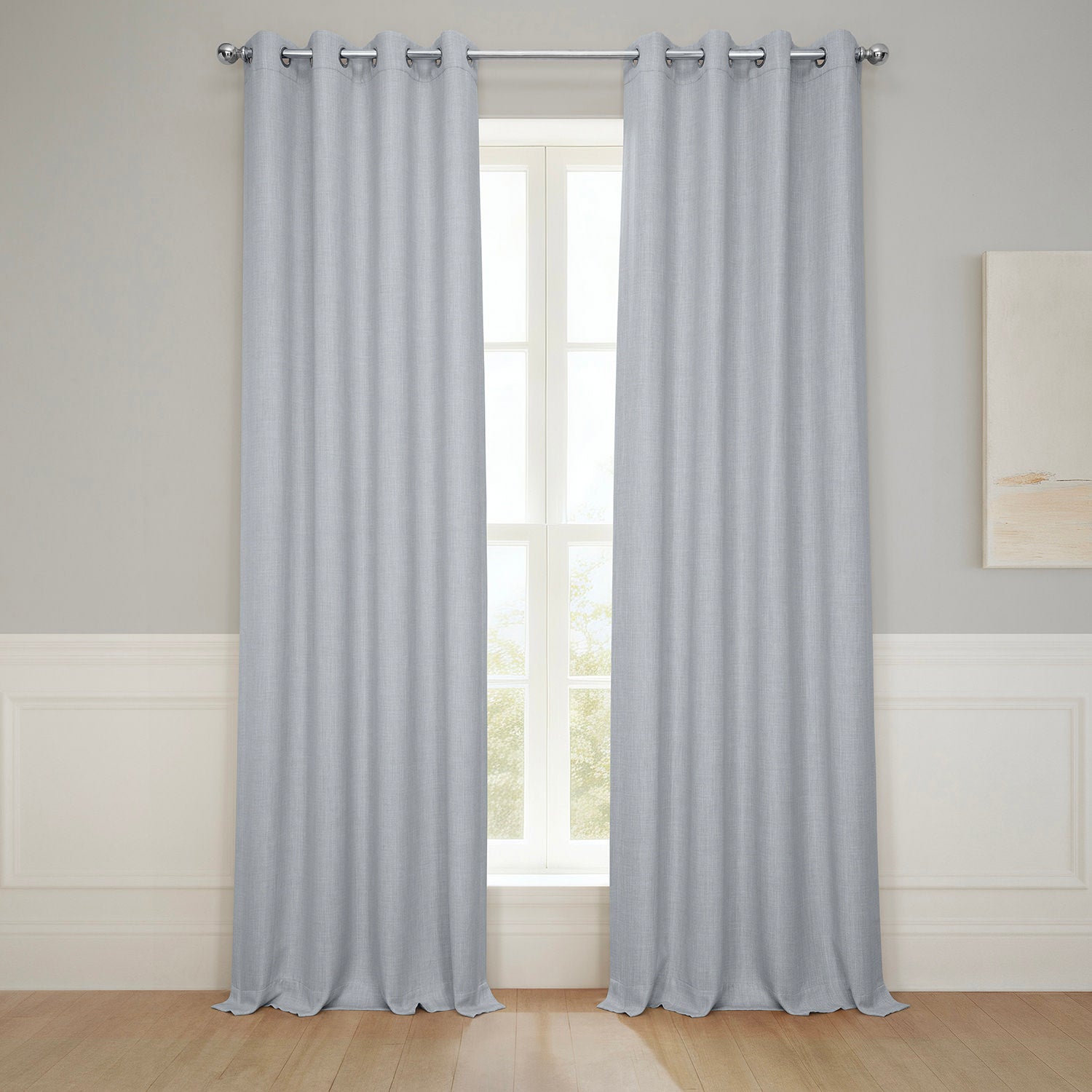 Heather Grey Grommet Textured Faux Linen Room Darkening Curtain