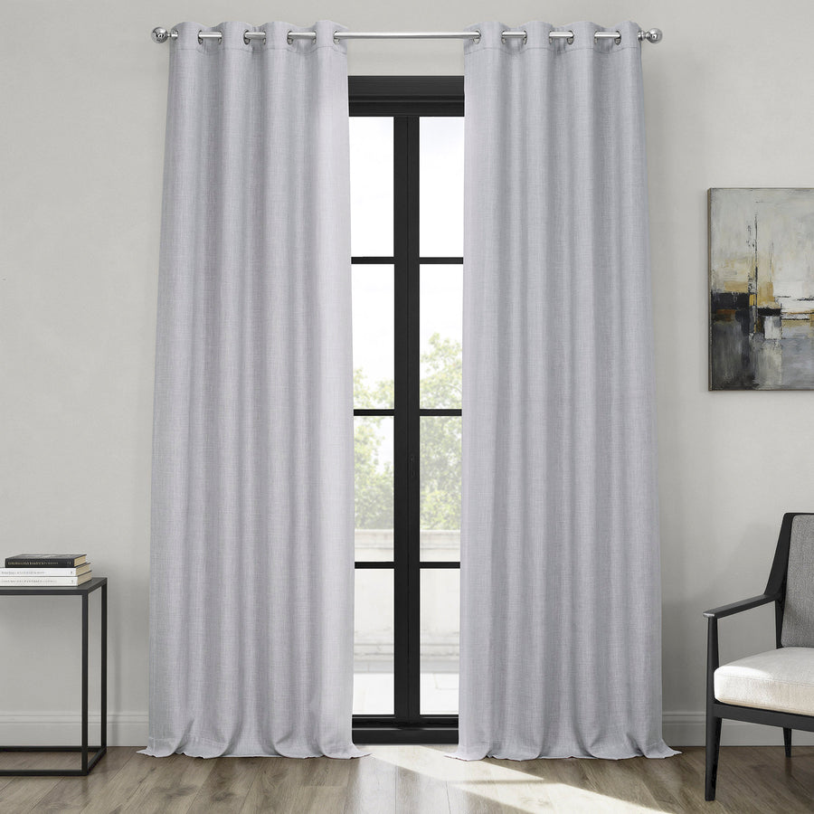 Heather Grey Grommet Textured Faux Linen Room Darkening Curtain