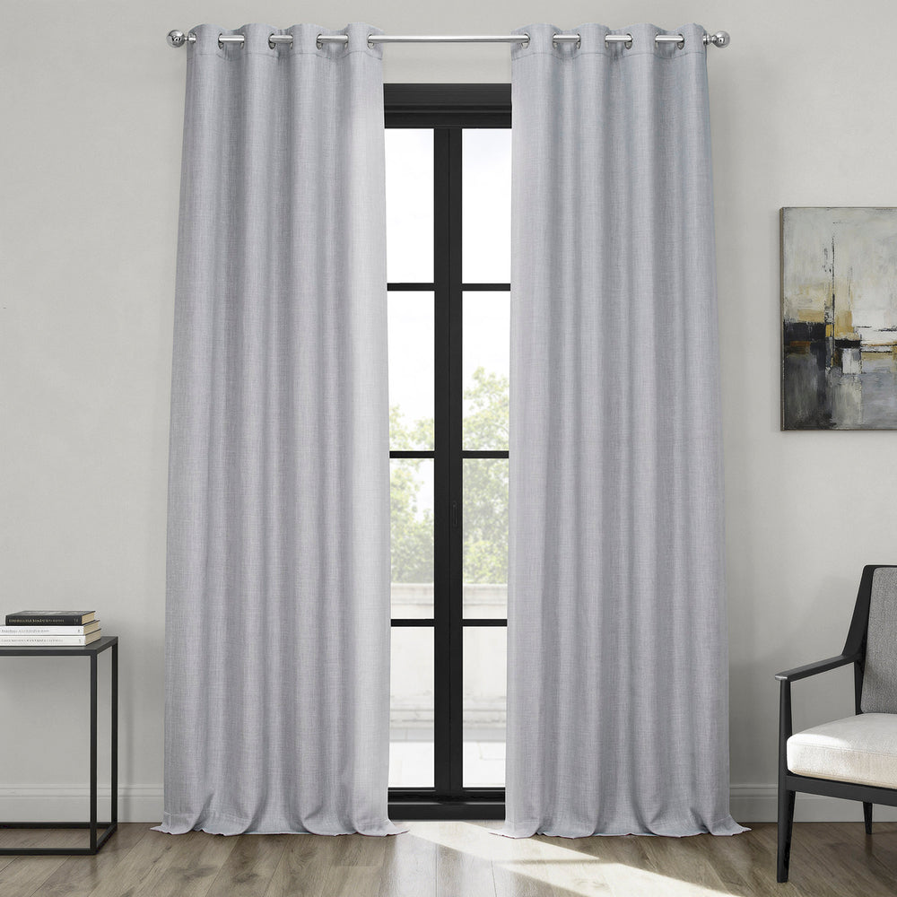 Heather Grey Grommet Textured Faux Linen Room Darkening Curtain