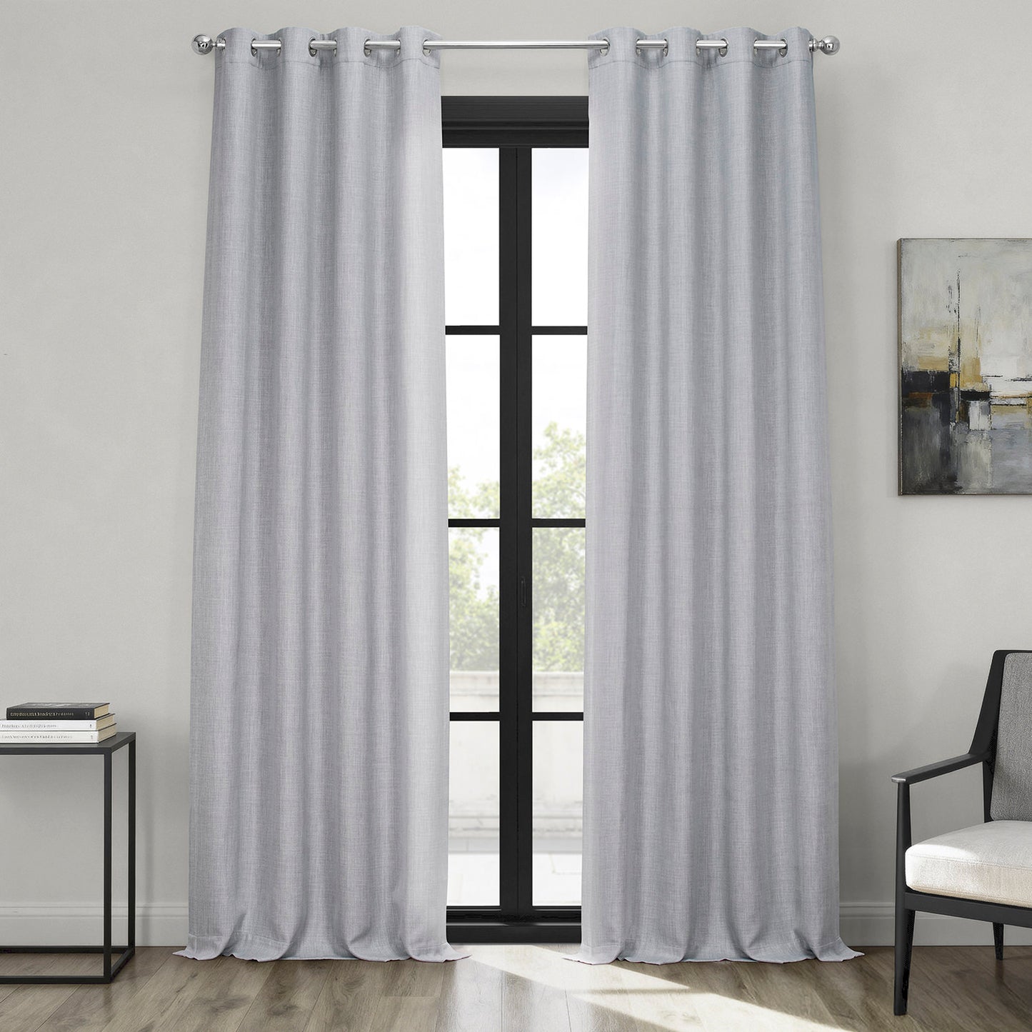 Heather Grey Grommet Textured Faux Linen Room Darkening Curtain