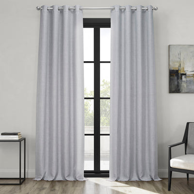 Heather Grey Grommet Textured Faux Linen Room Darkening Curtain