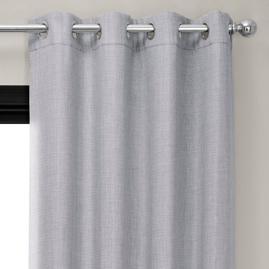 Heather Grey Grommet Textured Faux Linen Room Darkening Curtain