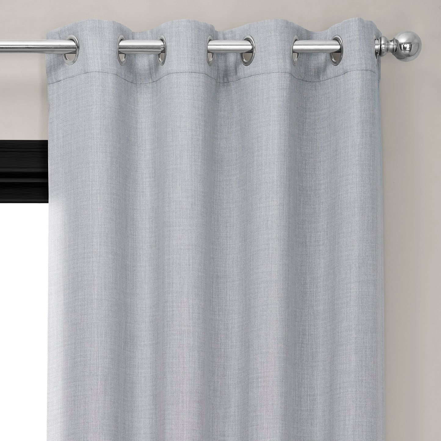 Heather Grey Grommet Textured Faux Linen Room Darkening Curtain