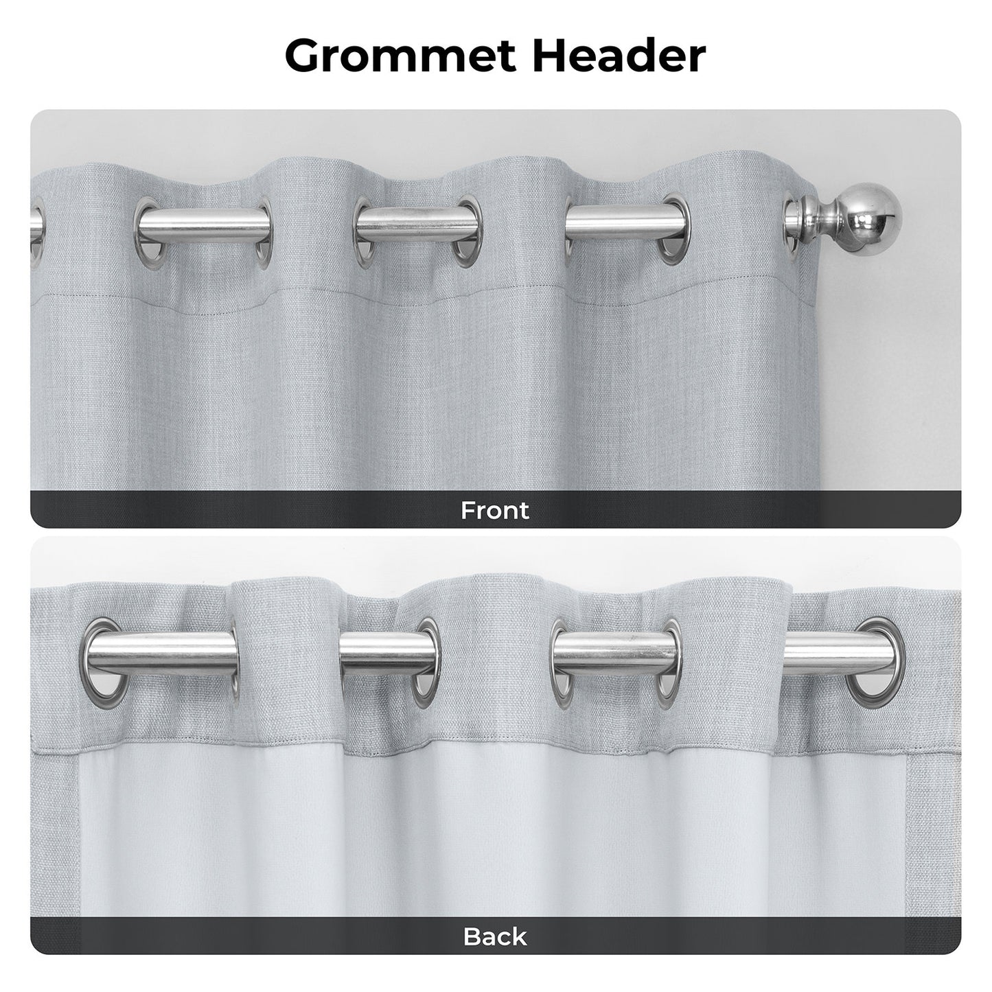 Heather Grey Grommet Textured Faux Linen Room Darkening Curtain
