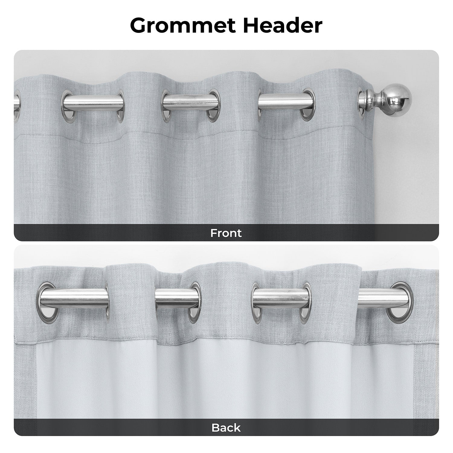 Heather Grey Grommet Textured Faux Linen Room Darkening Curtain