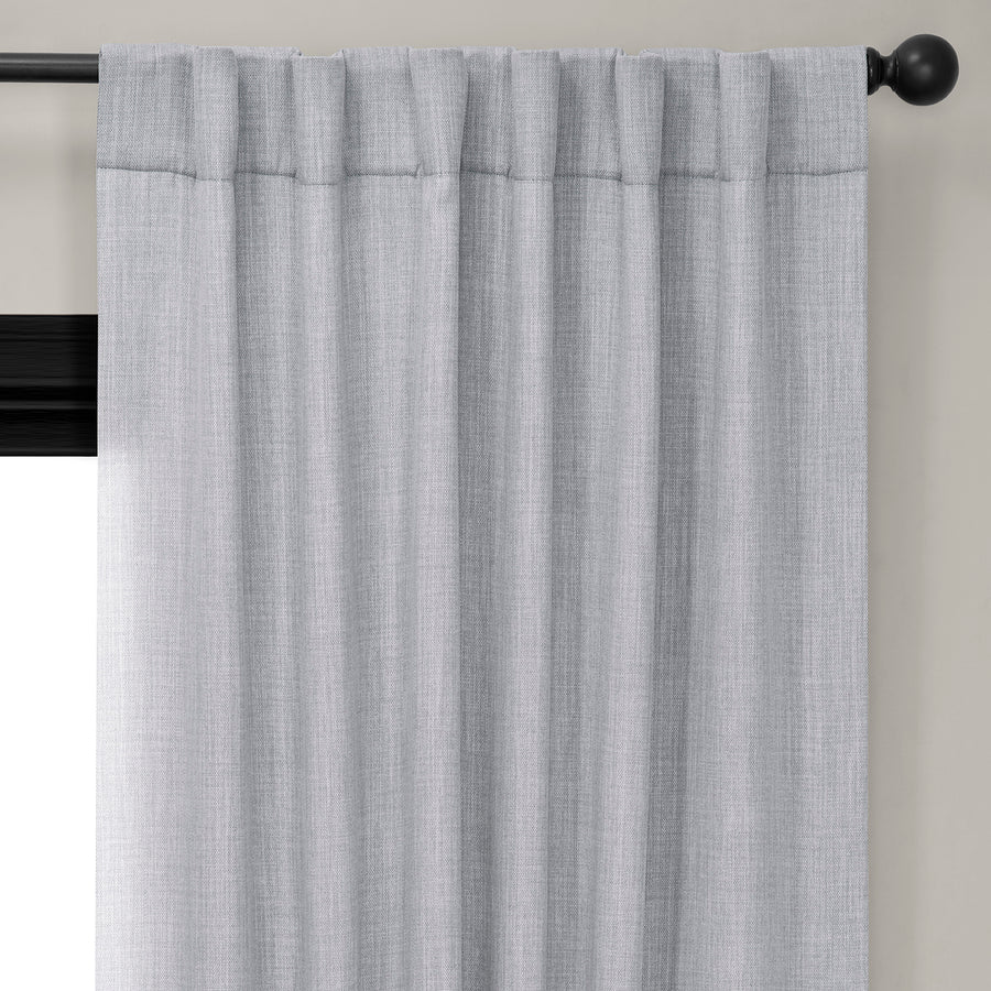 Heather Grey Textured Faux Linen Room Darkening Curtain