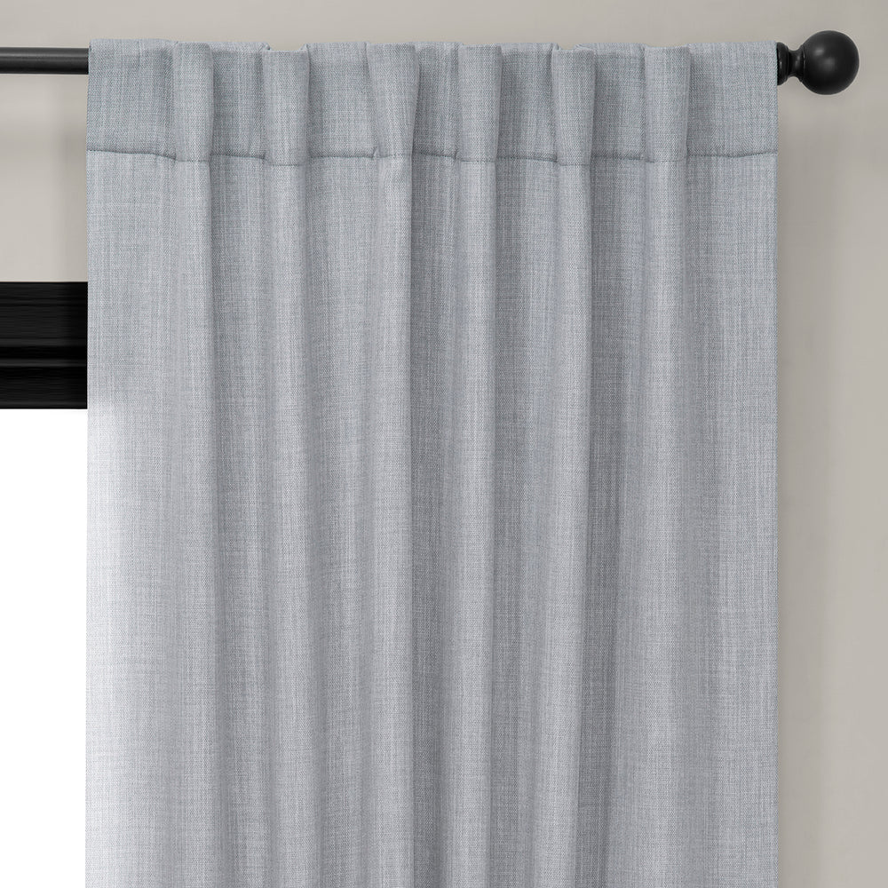 Heather Grey Textured Faux Linen Room Darkening Curtain