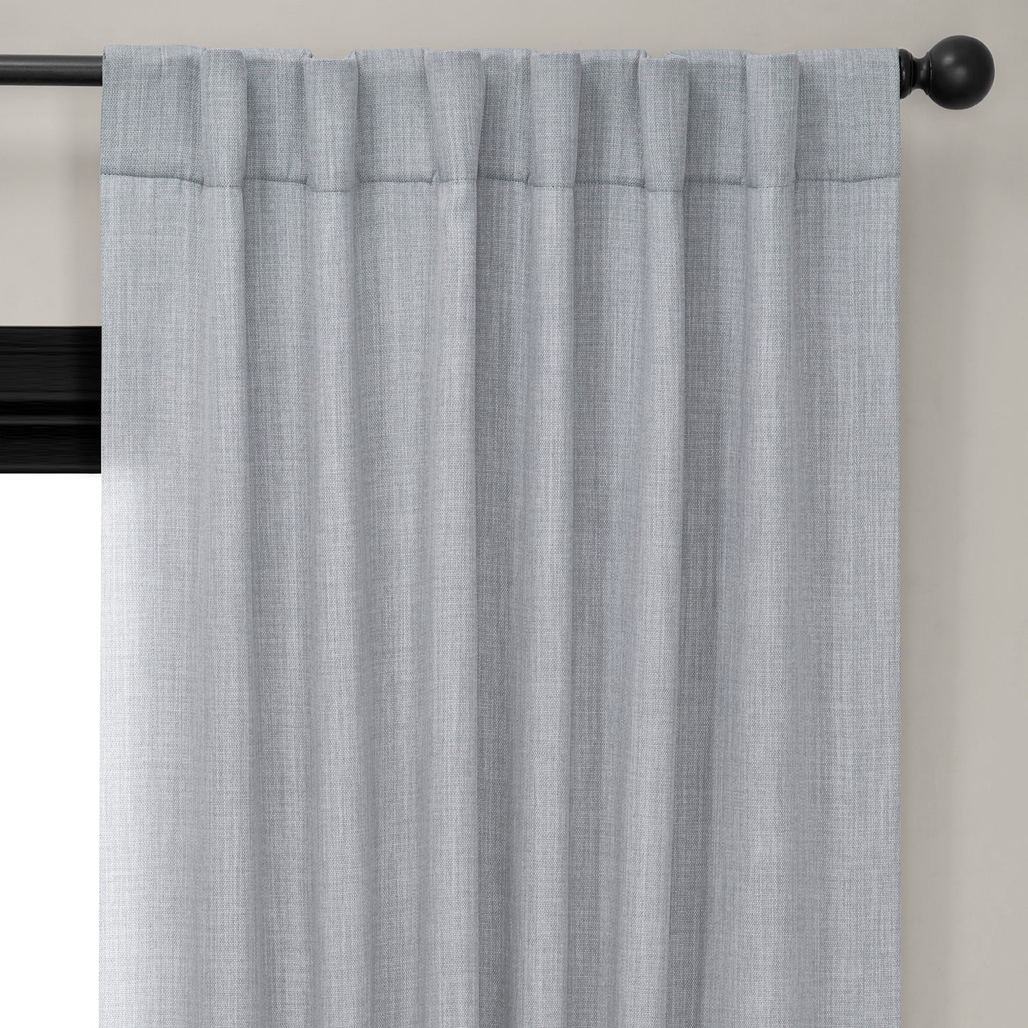 Heather Grey Textured Faux Linen Room Darkening Curtain