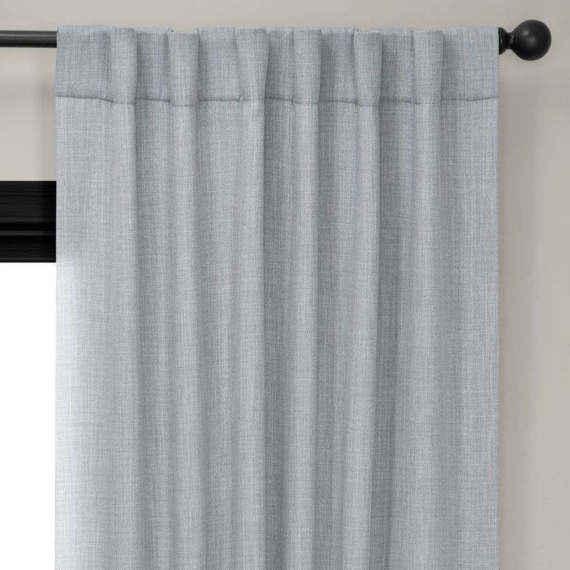 Heather Grey Textured Faux Linen Room Darkening Curtain
