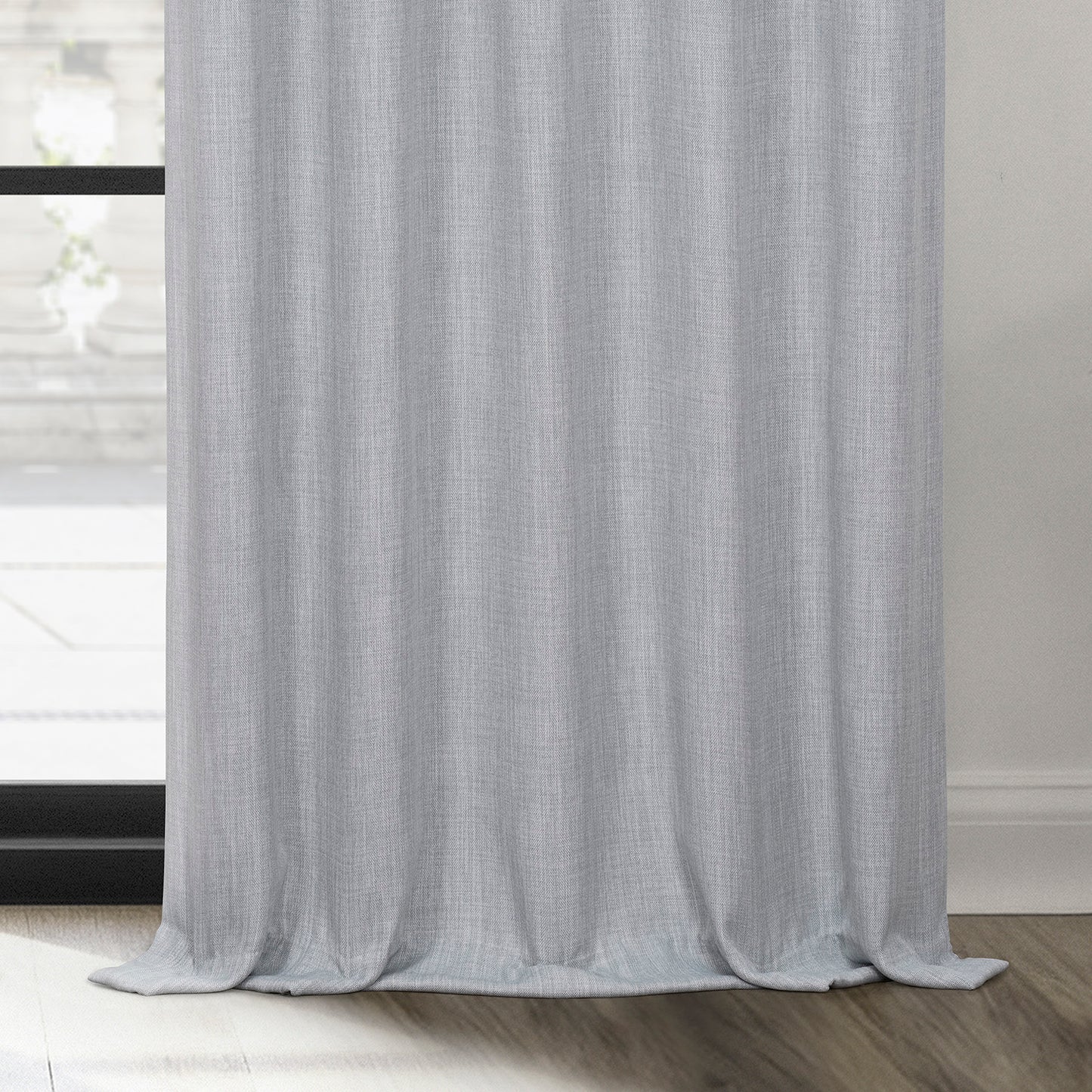 Heather Grey Textured Faux Linen Room Darkening Curtain