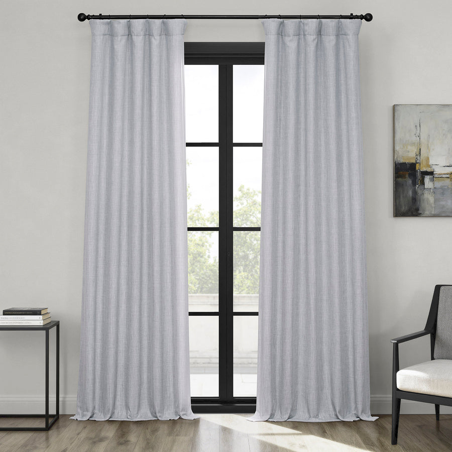 Heather Grey Textured Faux Linen Room Darkening Curtain