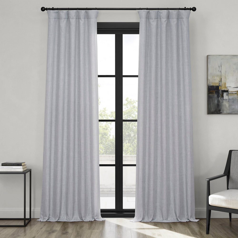 Heather Grey Textured Faux Linen Room Darkening Curtain