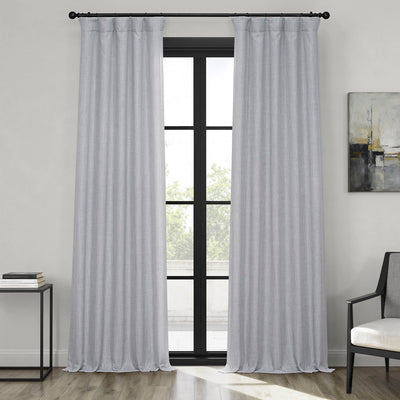 Heather Grey Textured Faux Linen Room Darkening Curtain
