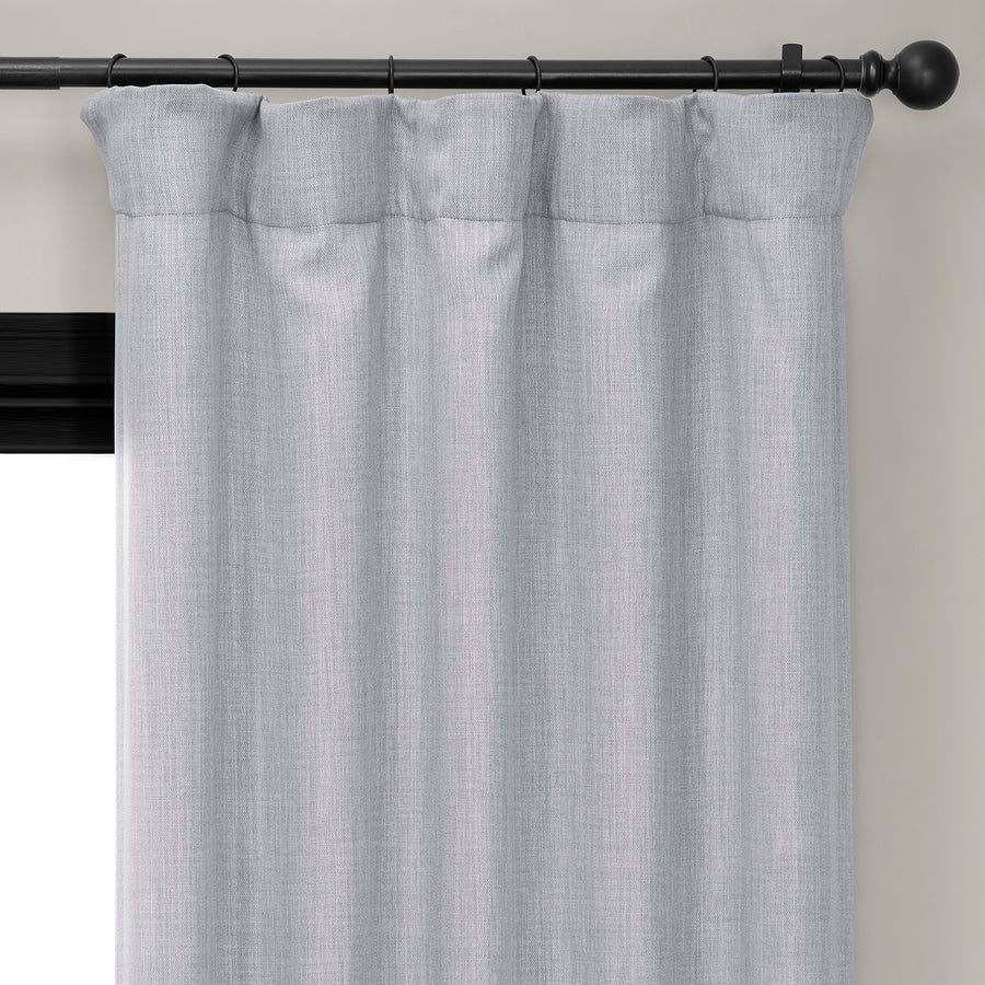 Heather Grey Textured Faux Linen Room Darkening Curtain