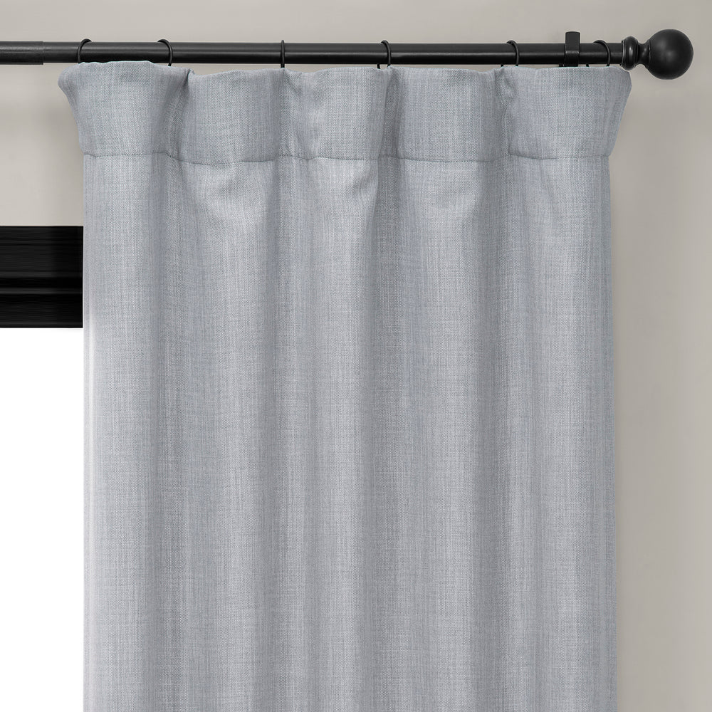Heather Grey Textured Faux Linen Room Darkening Curtain