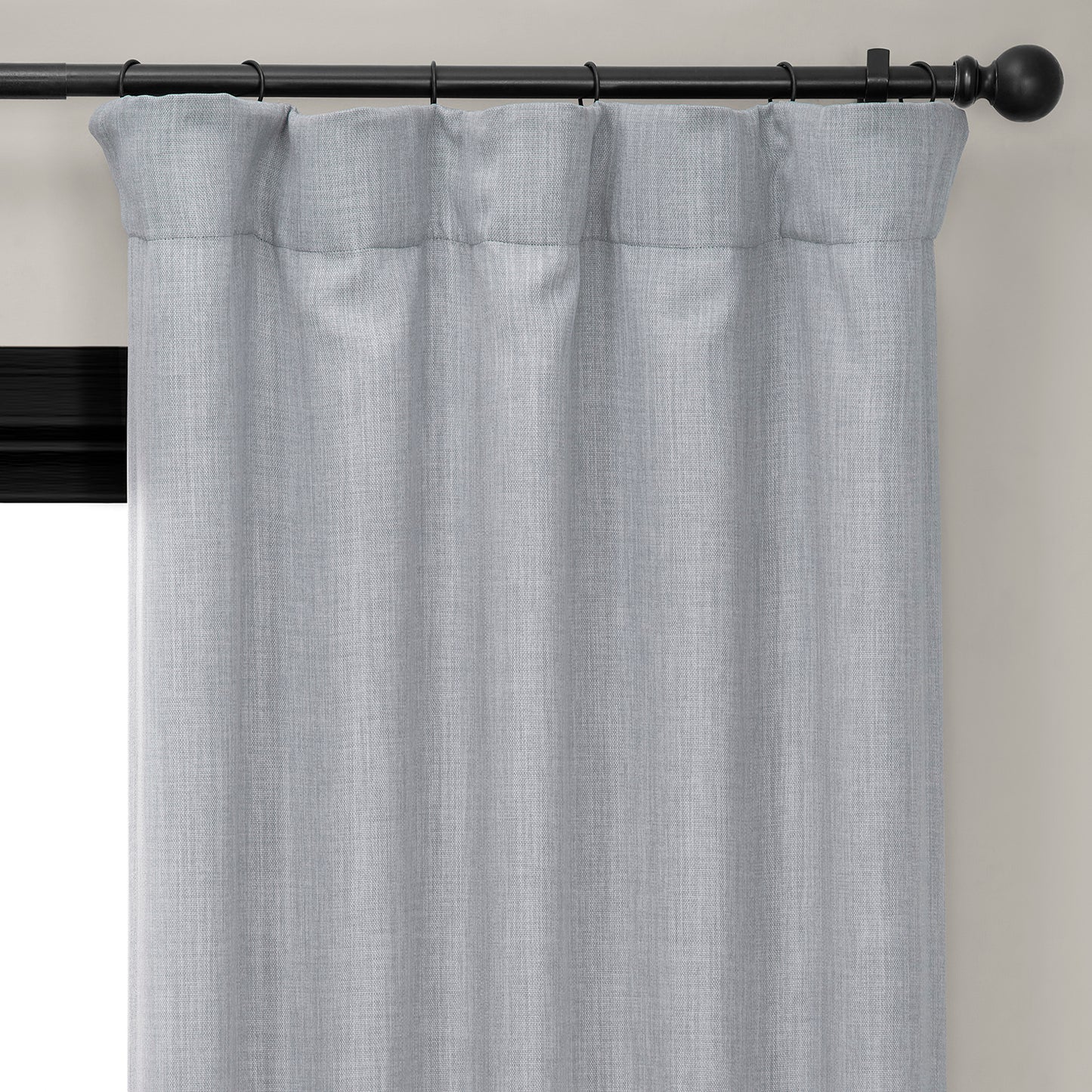 Heather Grey Textured Faux Linen Room Darkening Curtain
