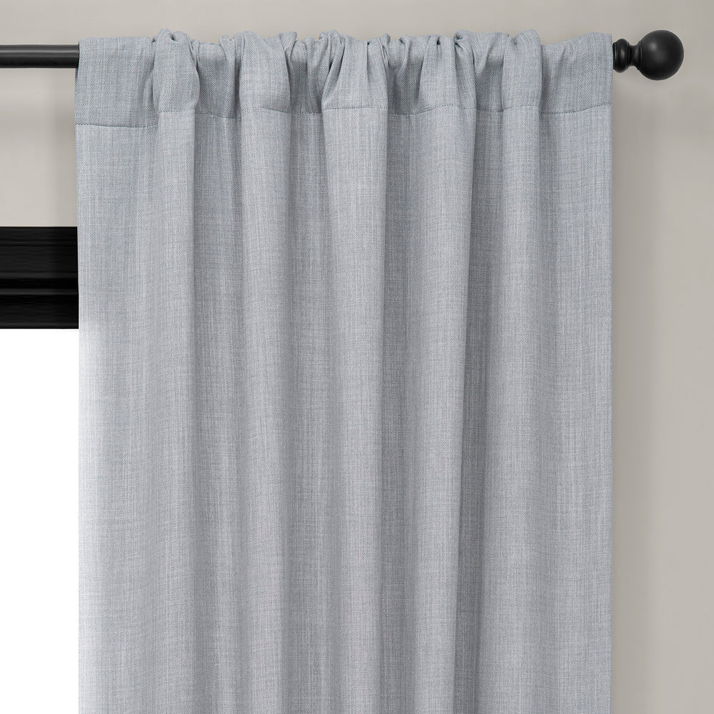 Heather Grey Textured Faux Linen Room Darkening Curtain